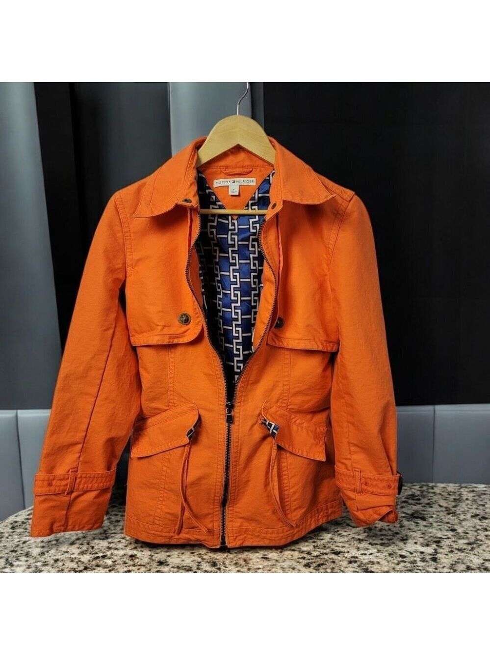 Tommy Hilfiger 100% Cotton Lined Zip Up Collared Pocket Jacket Coat - Super Cute